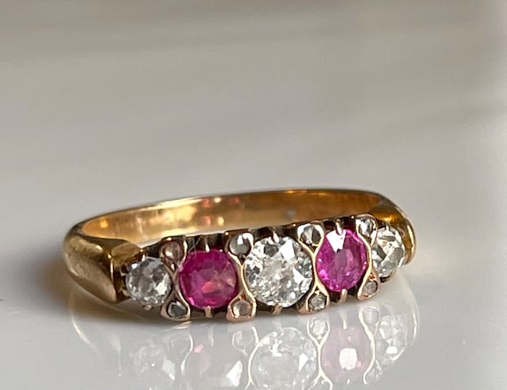 Ruby Ring 22K Engagement Ring Victorian Mine Cut … - image 3