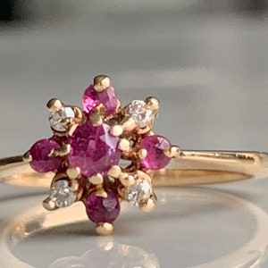 Ruby Ring 14k Gold Diamond Ruby Ring Vintage Natural Ruby Ring 14K Yellow Gold Engagement Ring Diamond Anniversary Ring July Birthstone
