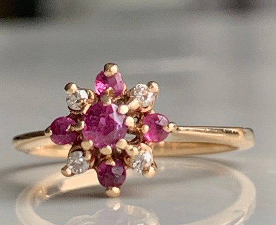 Ruby Ring 14k Gold Diamond Ruby Ring Vintage Natu… - image 3