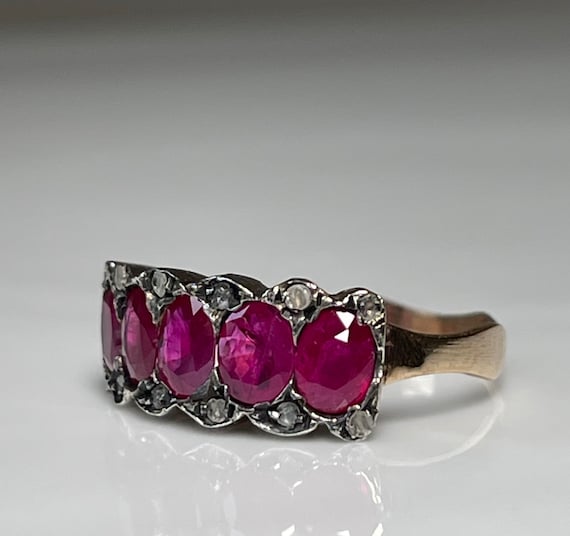 Ruby Ring Antique Italian Ruby Rose Cut Diamond E… - image 4