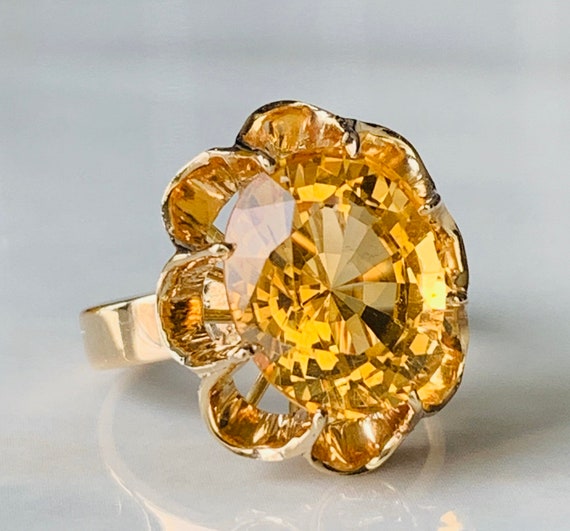 Citrine Ring 14K Art Deco Citrine Vintage Antique