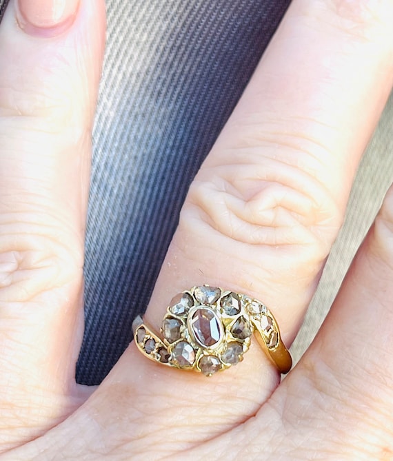 Rose Cut Diamond Engagement Ring 18K Victorian En… - image 9