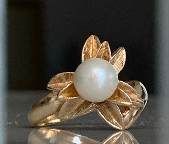 Pearl Ring Mid-Century Modern Pearl Ring Pearl En… - image 1