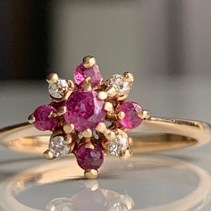 Ruby Ring 14k Gold Diamond Ruby Ring Vintage Natural Ruby Ring 14K Yellow Gold Engagement Ring Diamond Anniversary Ring July Birthstone
