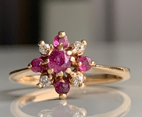 Ruby Ring 14k Gold Diamond Ruby Ring Vintage Natu… - image 2