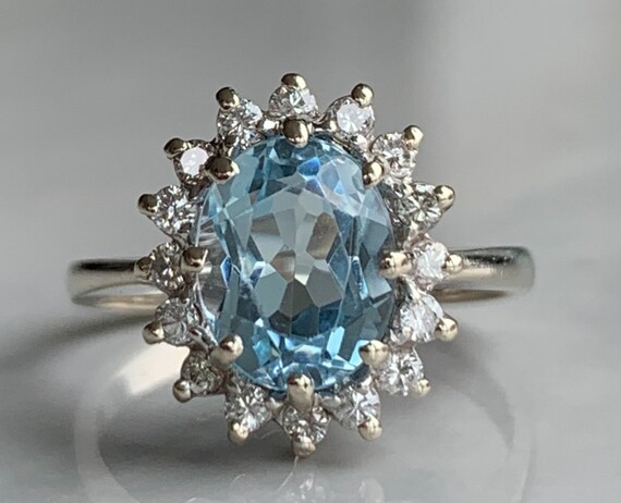 Aquamarine Ring 14k White Gold Diamond 2 Ct Aquam… - image 6