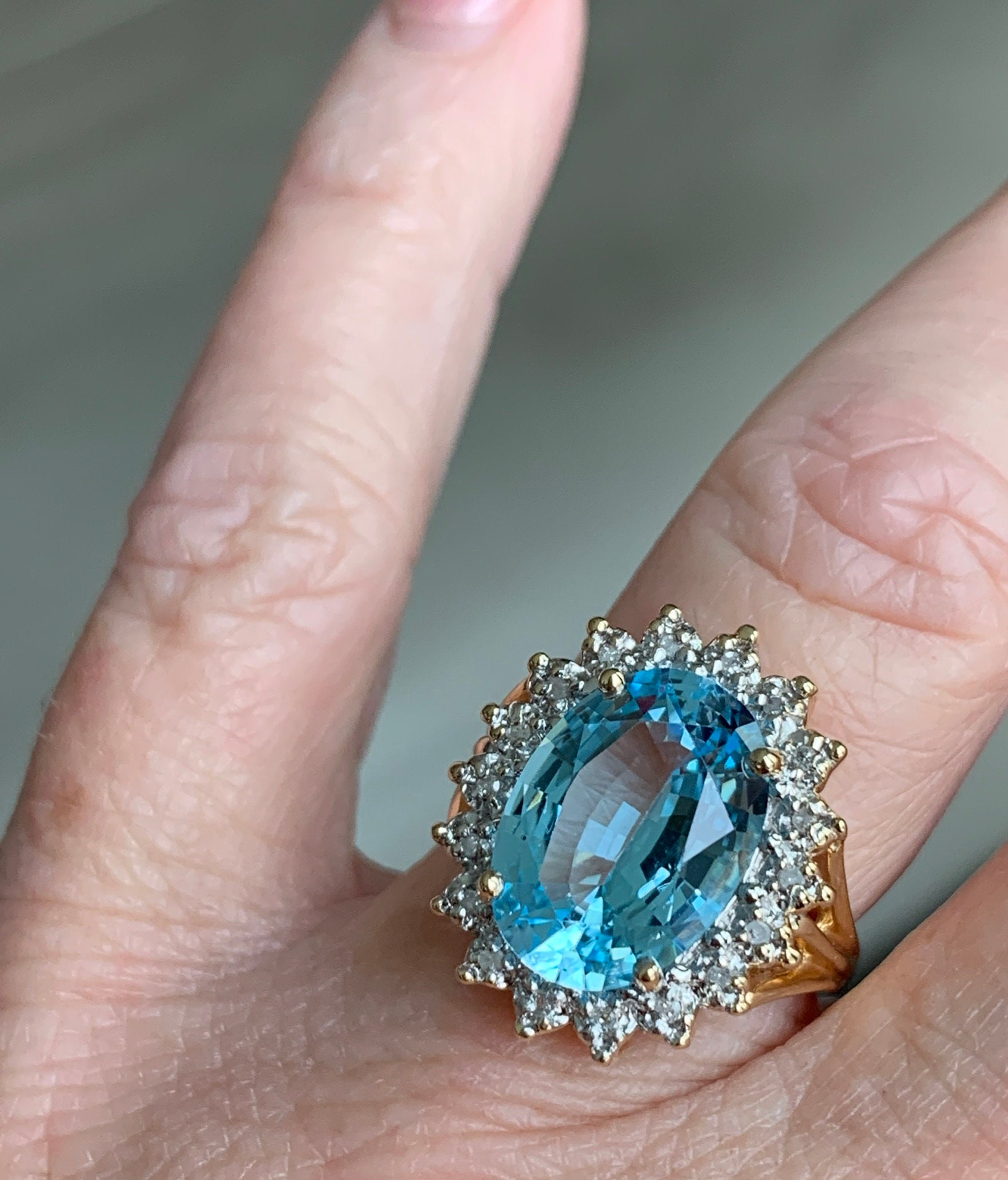 Blue Zircon Engagement Ring 14k Rare Large Blue Zircon Diamond Etsy