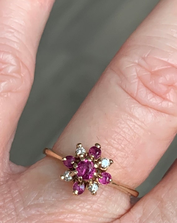 Ruby Ring 14k Gold Diamond Ruby Ring Vintage Natu… - image 4