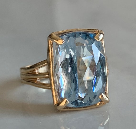 Aquamarine Ring 8 Carat Aquamarine Ring 14K Gold F