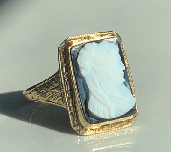 Victorian Hard-stone Cameo Ring 1800s Black Cameo… - image 4