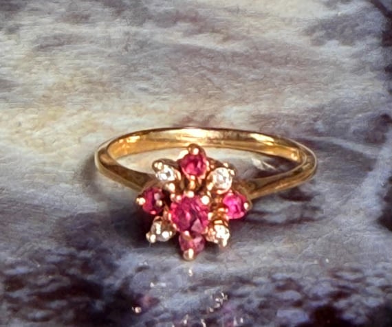 Ruby Ring 14k Gold Diamond Ruby Ring Vintage Natu… - image 3