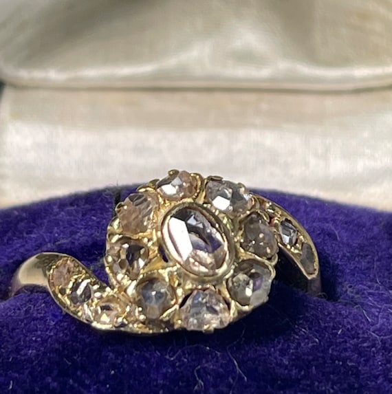 Rose Cut Diamond Engagement Ring 18K Victorian En… - image 1