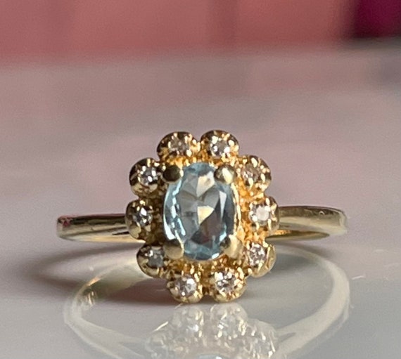Aquamarine Ring 14K Diamond Engagement Ring 14k G… - image 7