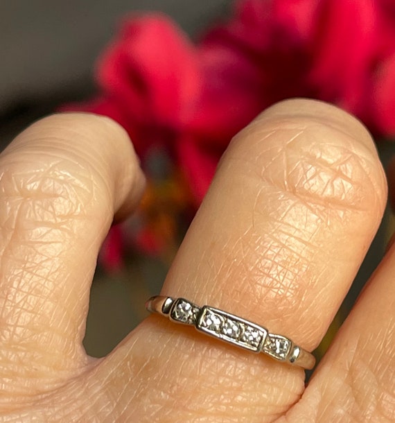 Diamond Wedding Ring 14K White Gold Art Deco Old … - image 2
