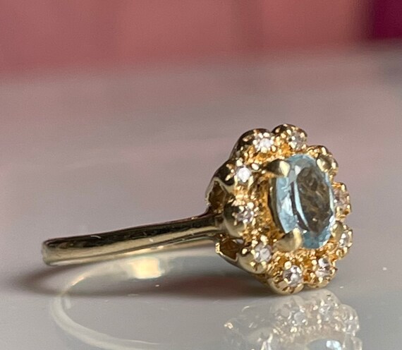 Aquamarine Ring 14K Diamond Engagement Ring 14k G… - image 4