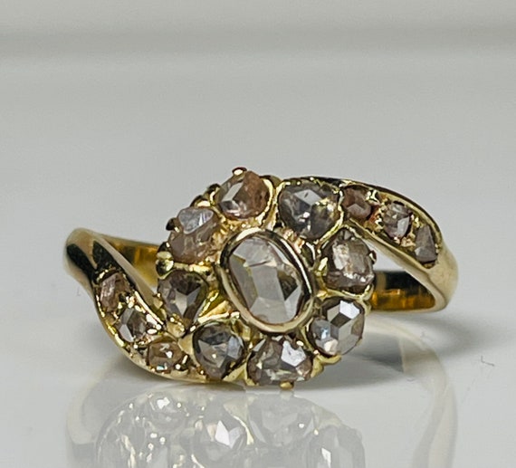 Rose Cut Diamond Engagement Ring 18K Victorian En… - image 3