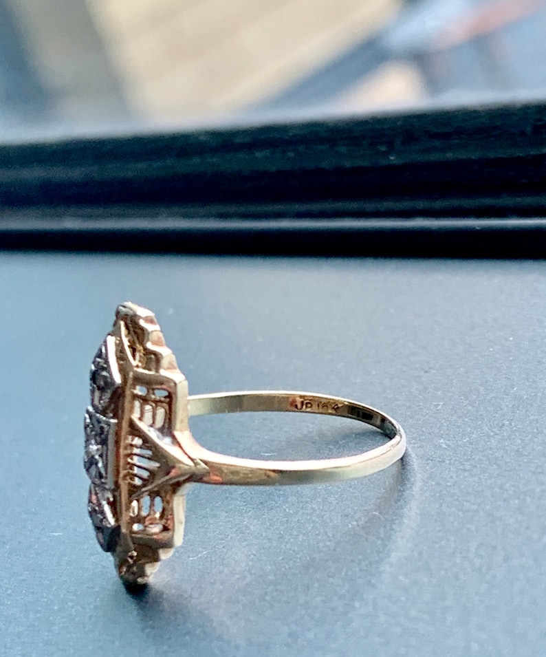 Vintage Diamond Ring Art Deco Ring 10K Diamond Ring White Gold Diamond Ring 1920s Deco Filigree Ring 1920s Jewelry Statement ring