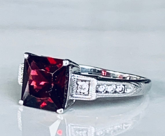Garnet Ring 14k Art Deco Diamond Vintage White Gol