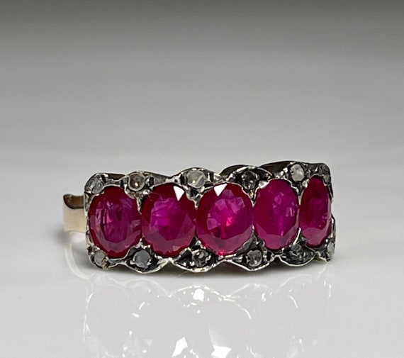 Ruby Ring Antique Italian Ruby Rose Cut Diamond E… - image 5