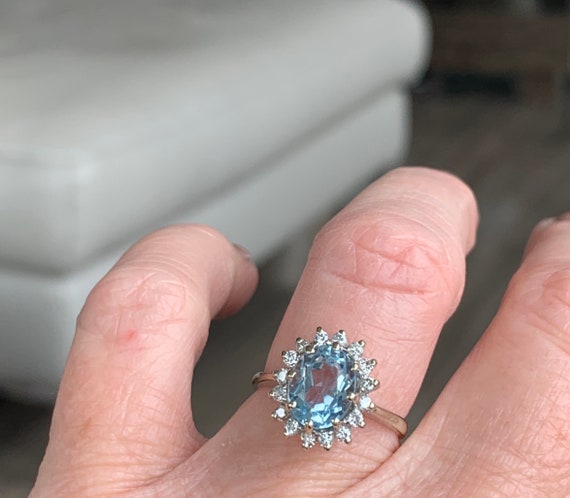 Aquamarine Ring 14k White Gold Diamond 2 Ct Aquam… - image 8