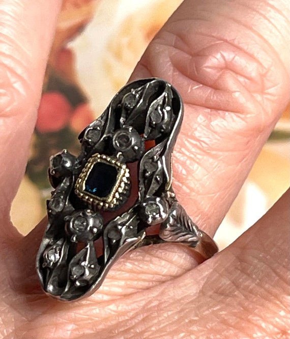 Italian Sapphire Ring Antique Georgian Era Blue S… - image 9