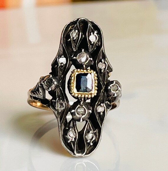 Italian Sapphire Ring Antique Georgian Era Blue S… - image 4