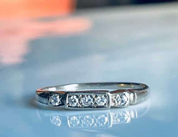 Diamond Wedding Ring 14K White Gold Art Deco Old … - image 4