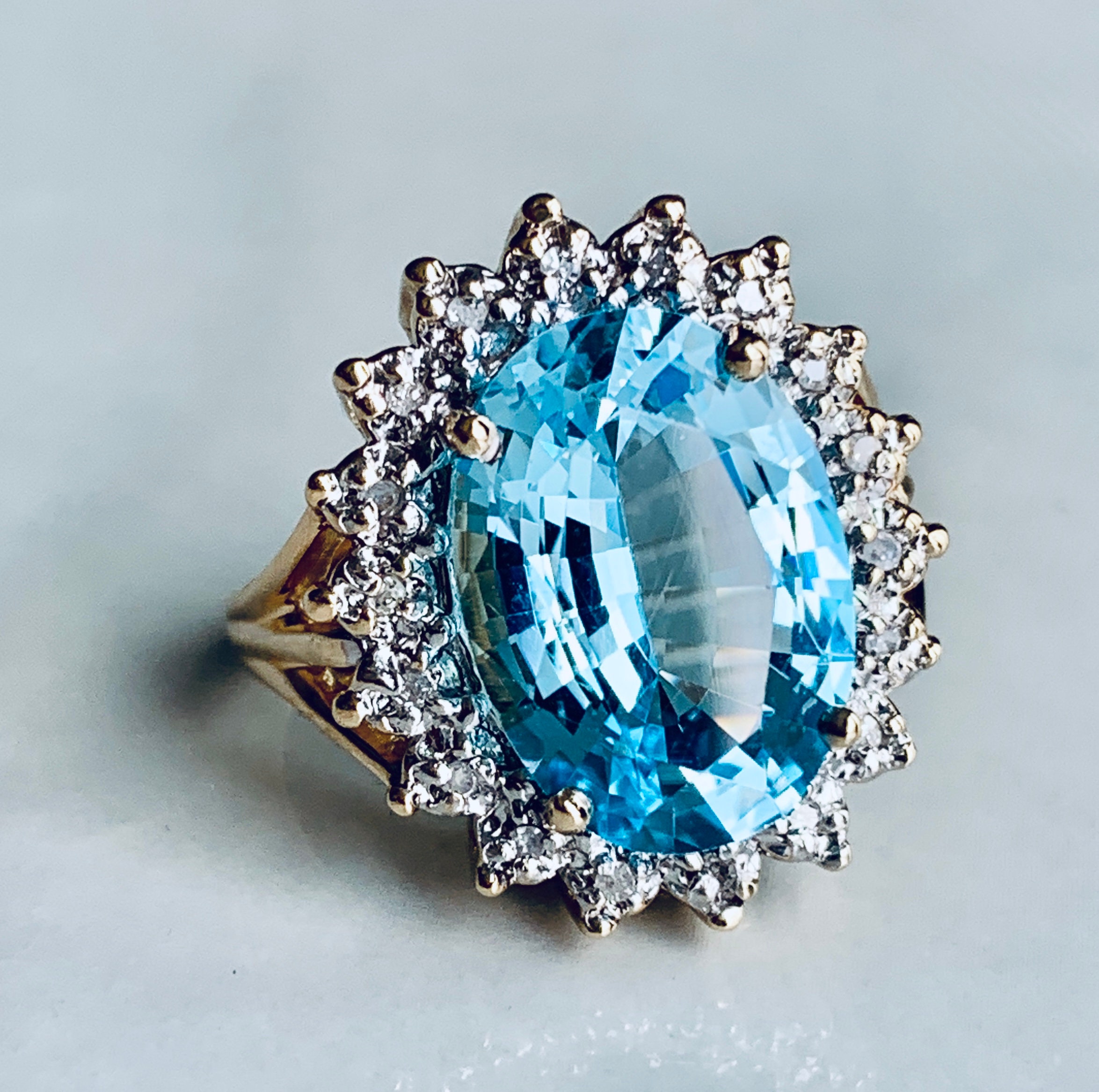 Blue Zircon Engagement Ring 14k Rare Large Blue Zircon Diamond Etsy