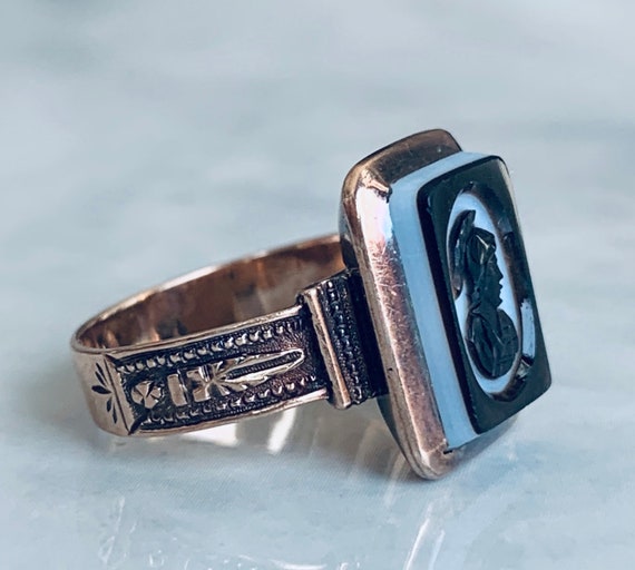 Intaglio Ring Victorian Cameo Ring 1800s Genuine … - image 1