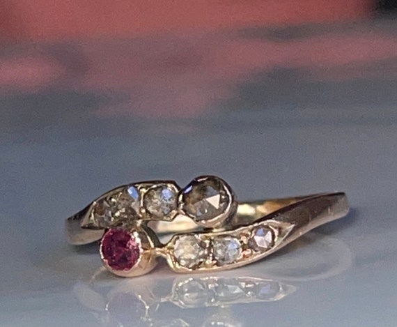 Ruby Ring 22K Victorian Rose Cut Diamond Natural … - image 4