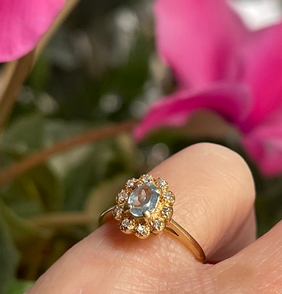 Aquamarine Ring 14K Diamond Engagement Ring 14k G… - image 10