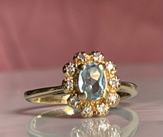 Aquamarine Ring 14K Diamond Engagement Ring 14k G… - image 8