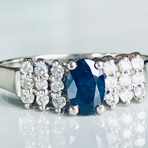 Blue Sapphire Ring 14k Gold Blue Sapphire Engagement Ring Vintage Ring 10k Pear Cut Diamond Vintage Rings for Her
