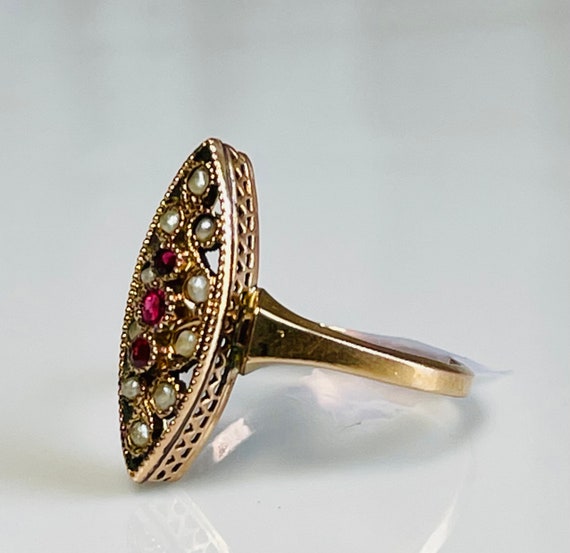 French Garnet Seed Pearl Ring 14k "FIX" Rolled Go… - image 8