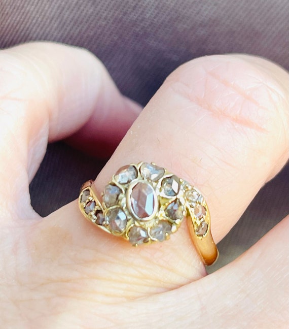 Rose Cut Diamond Engagement Ring 18K Victorian En… - image 7