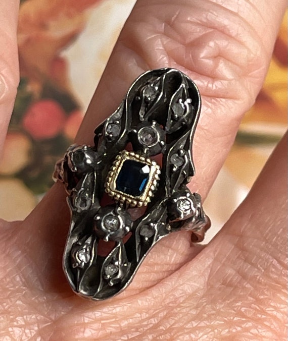 Italian Sapphire Ring Antique Georgian Era Blue S… - image 8