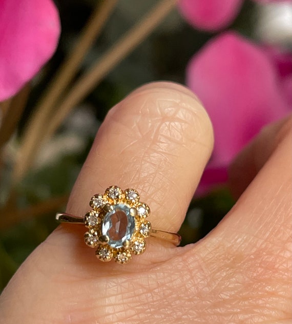 Aquamarine Ring 14K Diamond Engagement Ring 14k G… - image 5