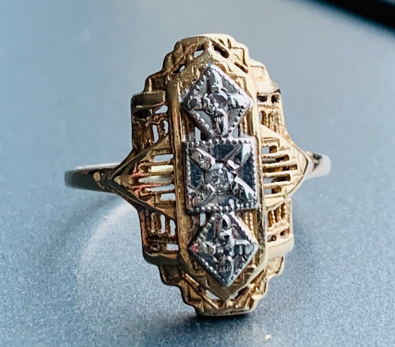 Vintage Diamond Ring Art Deco Ring 10K Diamond Ring White Gold Diamond Ring 1920s Deco Filigree Ring 1920s Jewelry Statement ring
