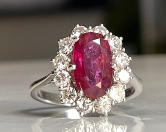 Ruby Ring 4 Carat Old European Cut Diamond 18k 1920s Cushion Cut 