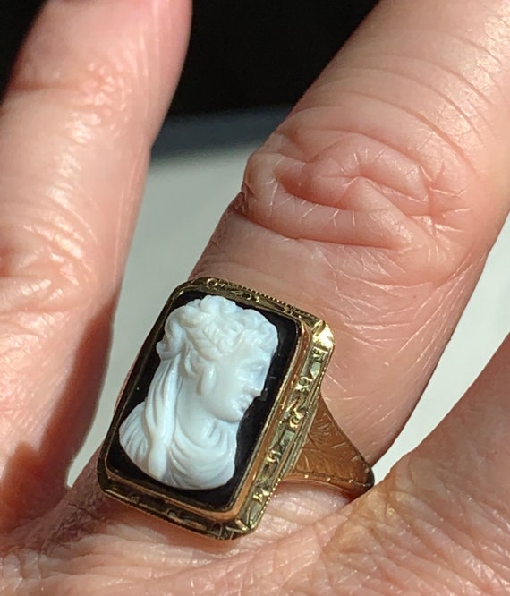 Victorian Hard-stone Cameo Ring 1800s Black Cameo… - image 10