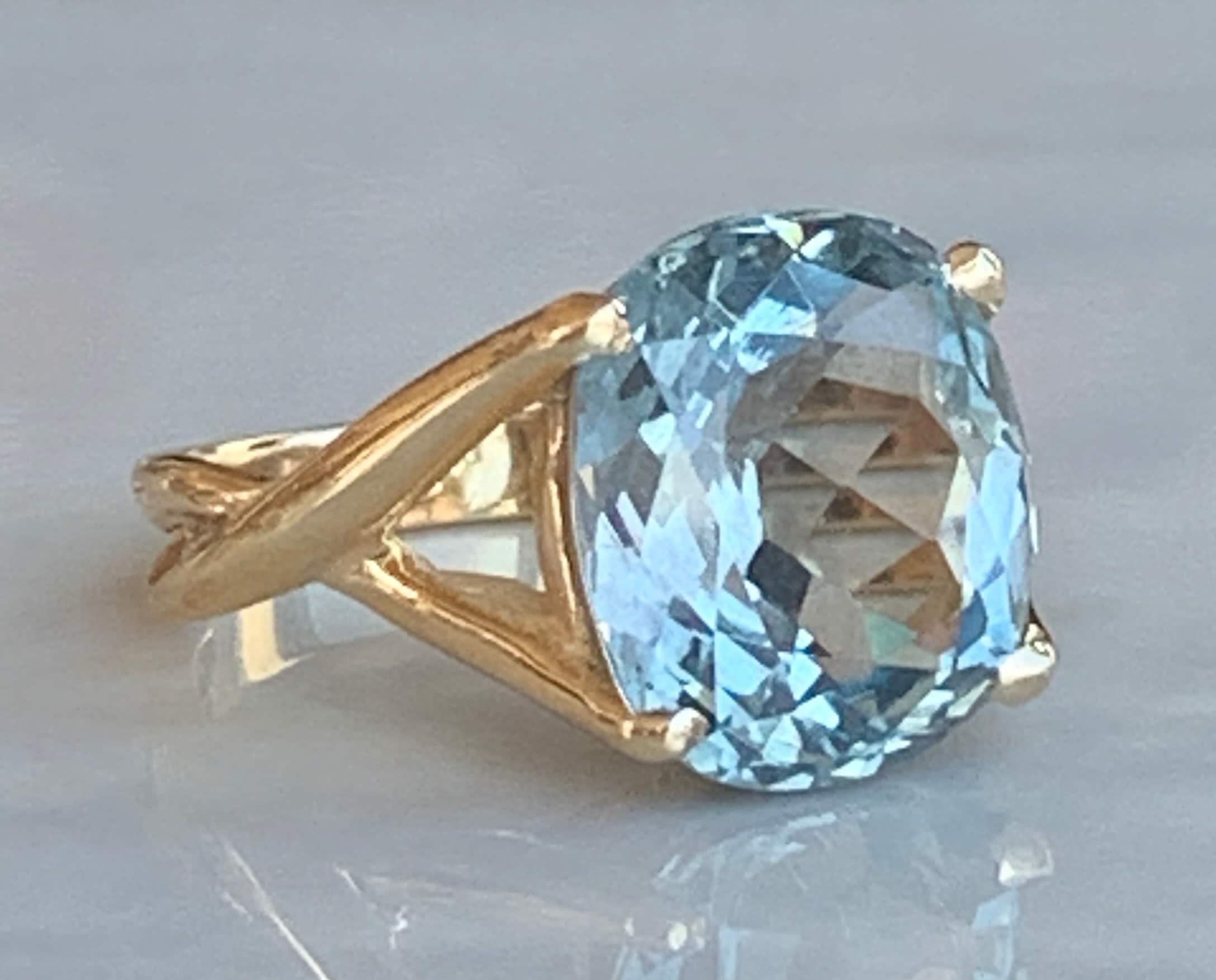 5 Carat Aquamarine Ring Mid Century Modern Fancy Cushion Cut