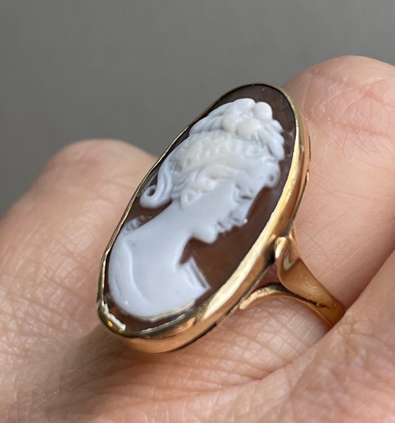 Cameo Ring 14k Hand Carved Italian Cameo Ring God… - image 10