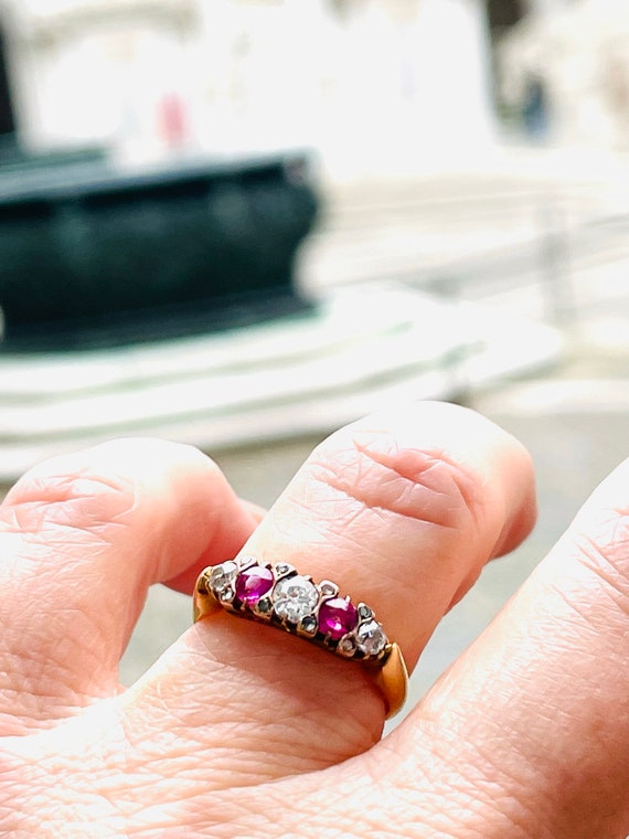 Ruby Ring 22K Engagement Ring Victorian Mine Cut … - image 12