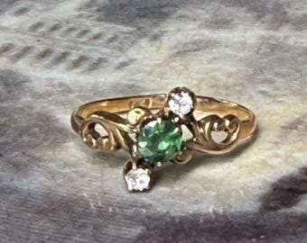 Green Garnet Ring Victorian Green Garnet Diamond Ring 1800s 14k Natural Genuine Earth Mined Green Garnet Engagement Ring 14k