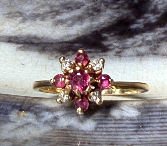 Ruby Ring 14k Gold Diamond Ruby Ring Vintage Natu… - image 2