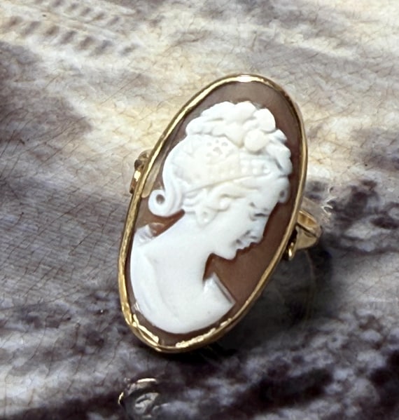Cameo Ring 14k Hand Carved Italian Cameo Ring Goddess Ring Art Deco Cameo Ring Ladies Antique Rings