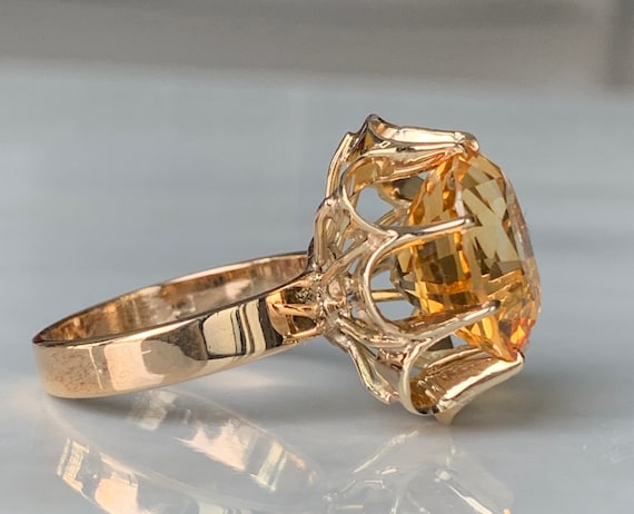 Citrine Ring Antique Vintage 14K Art Deco Citrine