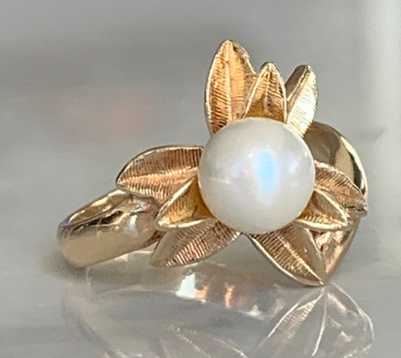 Pearl Ring Mid-Century Modern Pearl Ring Pearl En… - image 4