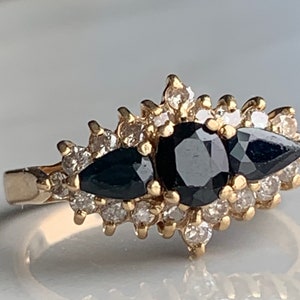 Anello Zaffiro 14K Tre Pietre Zaffiro Naturale Anello Diamante Anello Fidanzamento Anello Vintage Art Deco Oro Regalo Zaffiri Estratti dalla Terra
