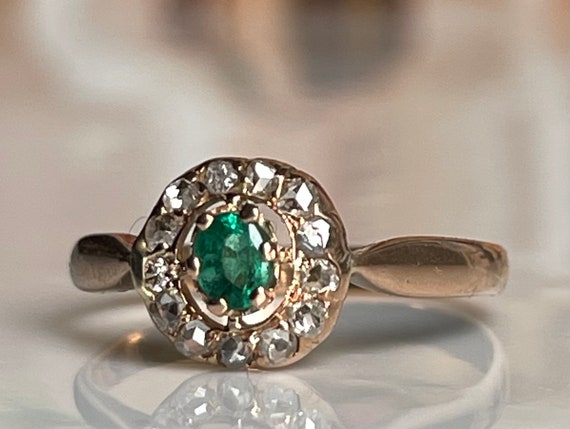 Emerald Ring Victorian Rose Cut Diamond Emerald R… - image 2